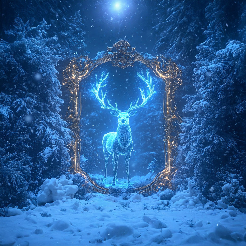 Toile de fond Hiver Forêt Magique Gelée Cerf MRR7-173