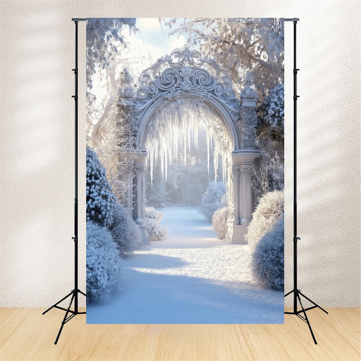 Toile de fond Neige Hiver Arche de Jardin Gelé MRR7-175