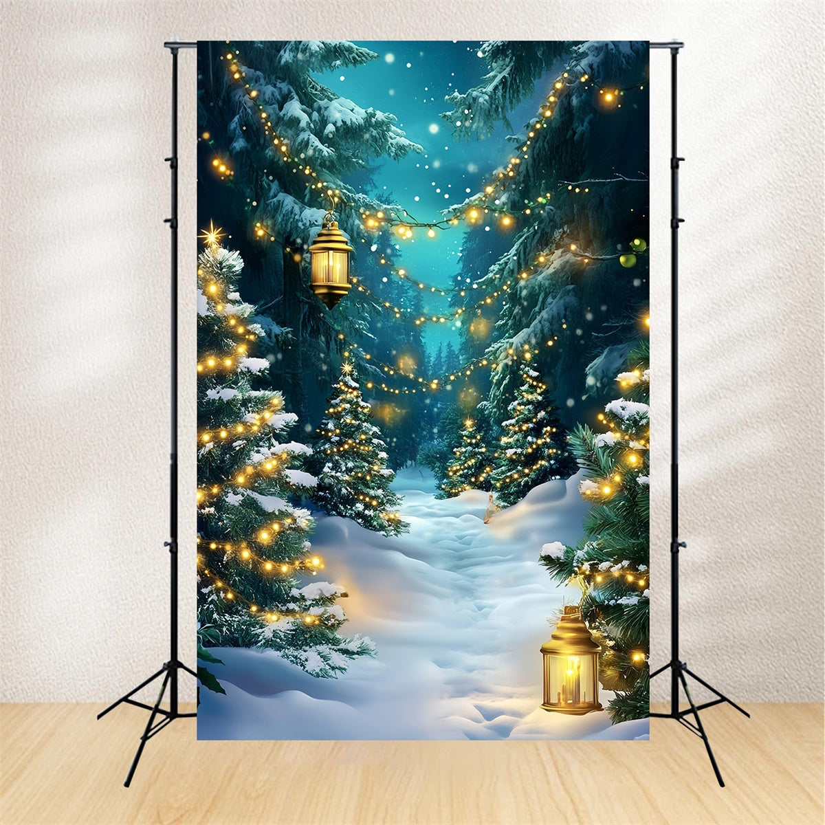 Toile de fond Hiver Sentier Sapins Scintillants Noël MRR7-176