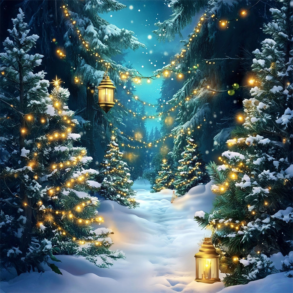 Toile de fond Hiver Sentier Sapins Scintillants Noël MRR7-176