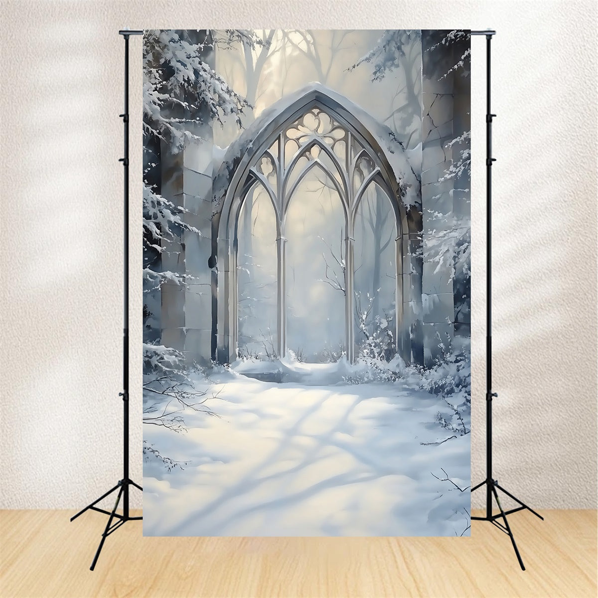 Toile de fond Hiver Arche Gothique Givrée MRR7-179