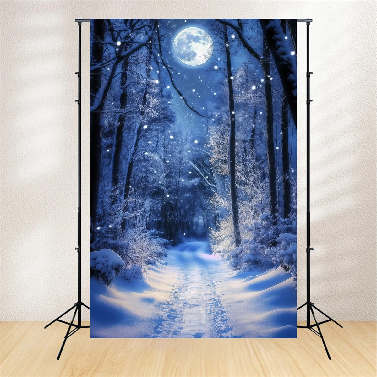 Toile de fond Forêt Hiver Sentier Lune Lumineuse MRR7-180