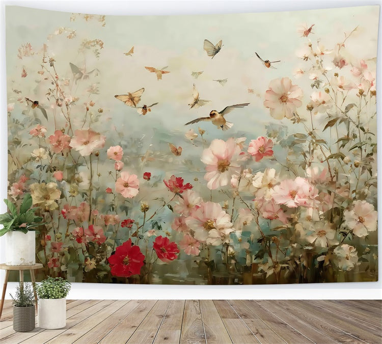 Toile de fond Photographie Art Raffiné Oiseaux en Fleurs MRR7-184
