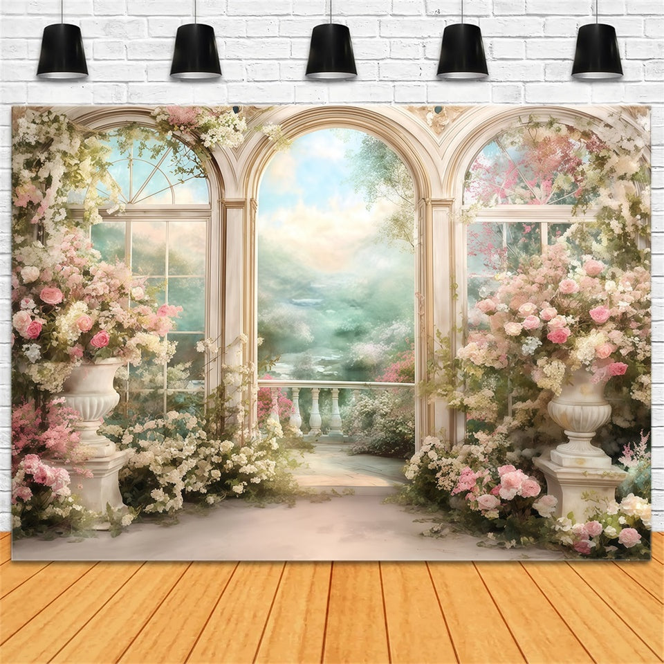 Toile de fond Peinture Balcon Fleuri MRR7-186