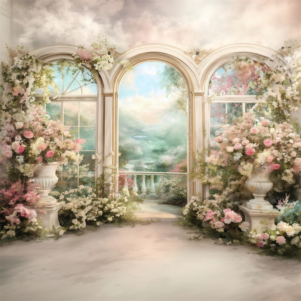 Toile de fond Peinture Balcon Fleuri MRR7-186