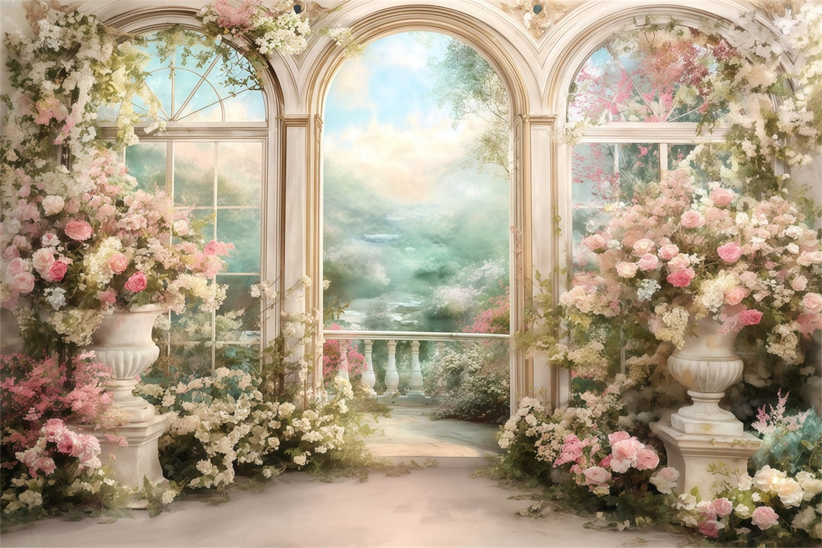 Toile de fond Peinture Balcon Fleuri MRR7-186