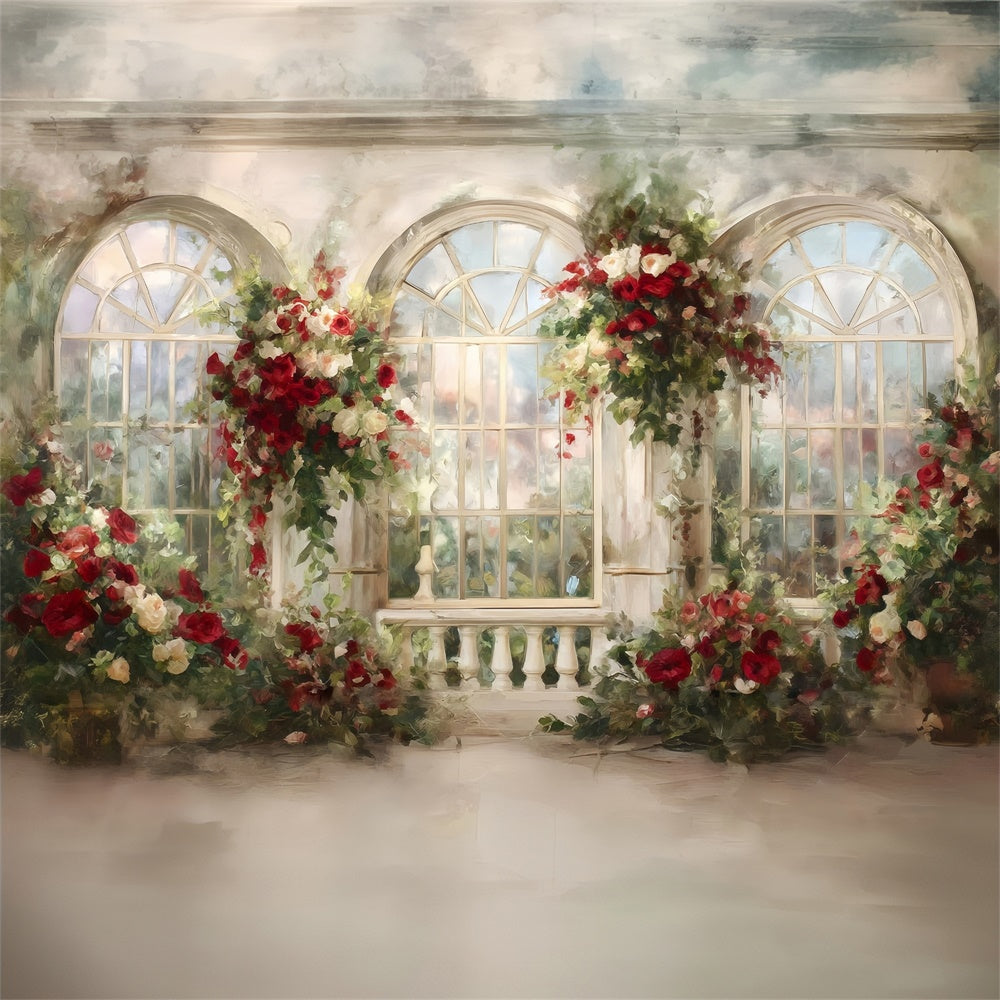Toile de fond Peinture Fenêtre de Roses MRR7-198