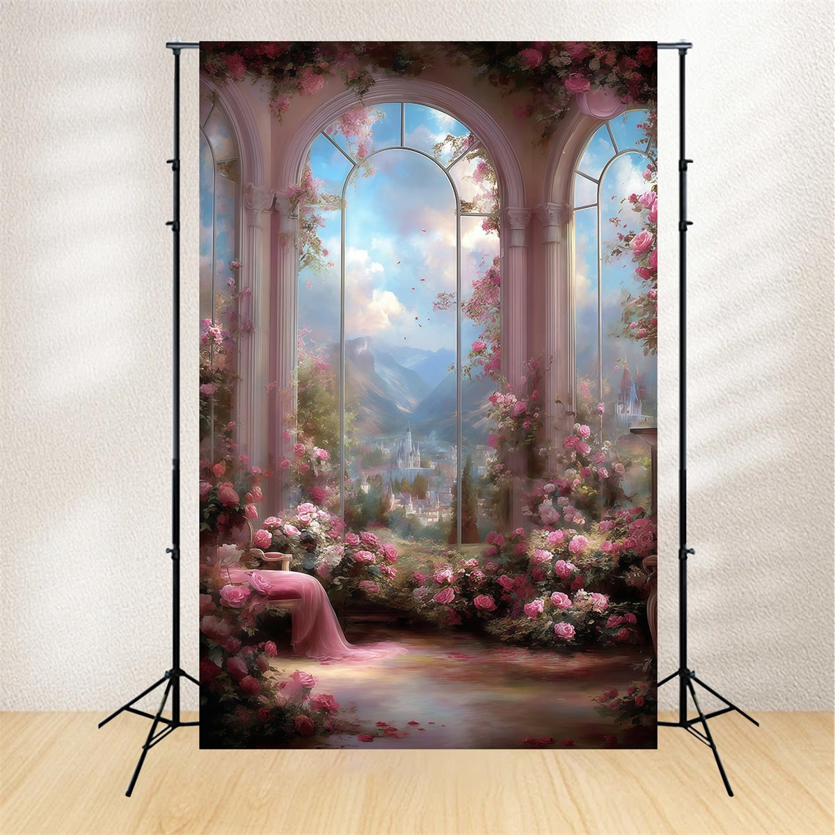 Toile de fond Artistique Château Fantaisie Rosé MRR7-203