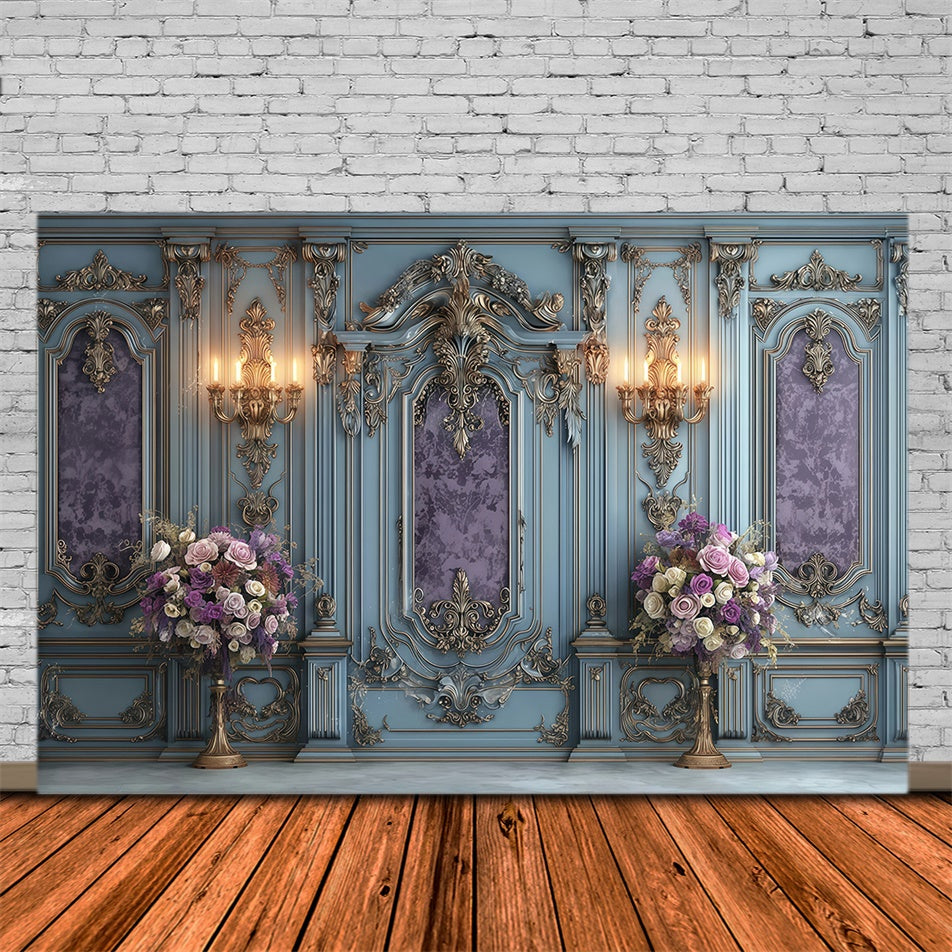 Toile de fond Vintage Mur Bleu Royal Élégance Florale MRR7-214
