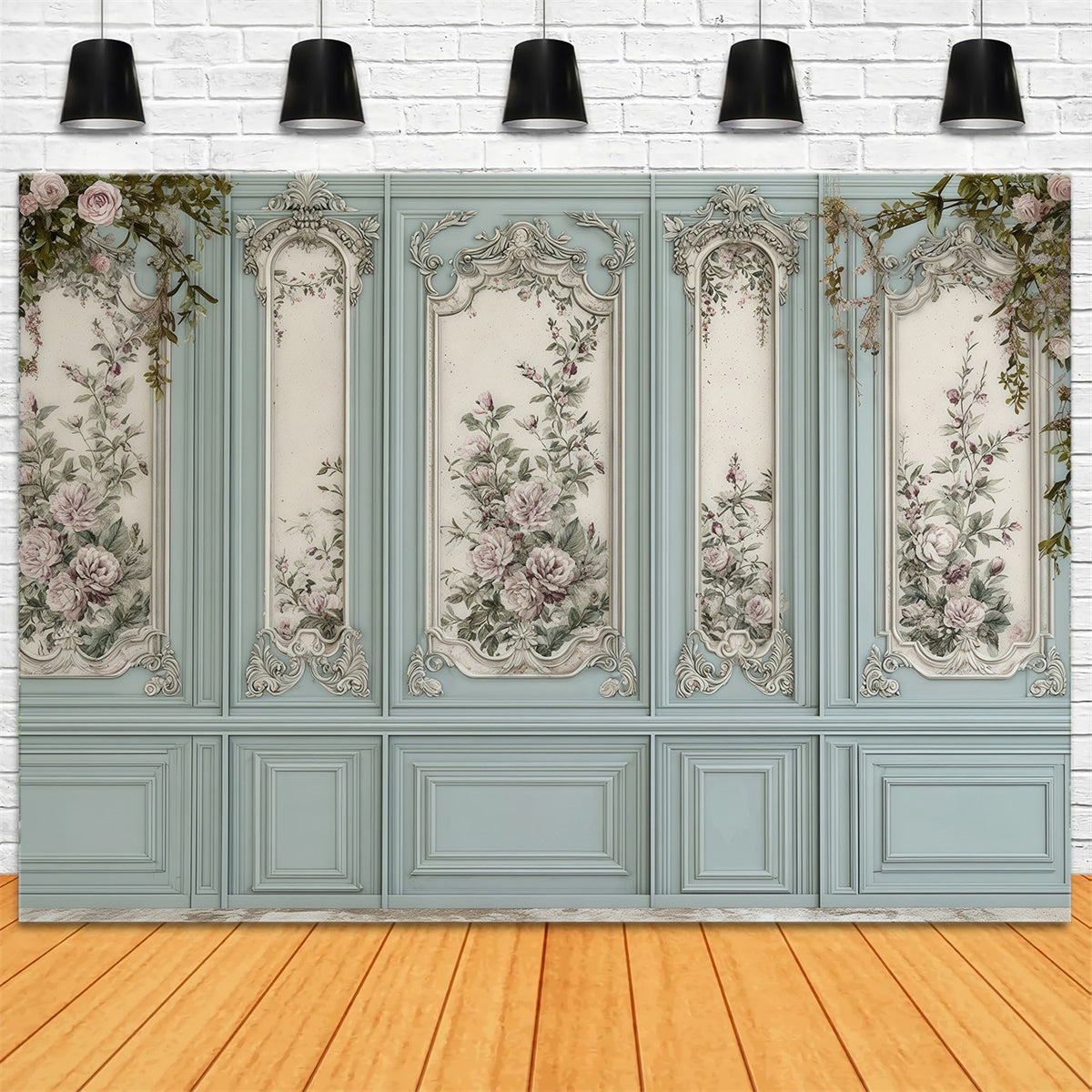 Toile de fond Vintage Mur Fleuri Bleu Baroque MRR7-219