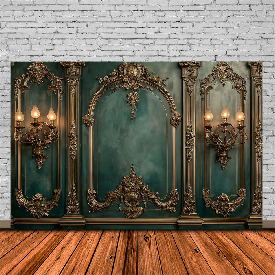 Toile de fond Vintage Mur Émeraude Doré Baroque MRR7-231