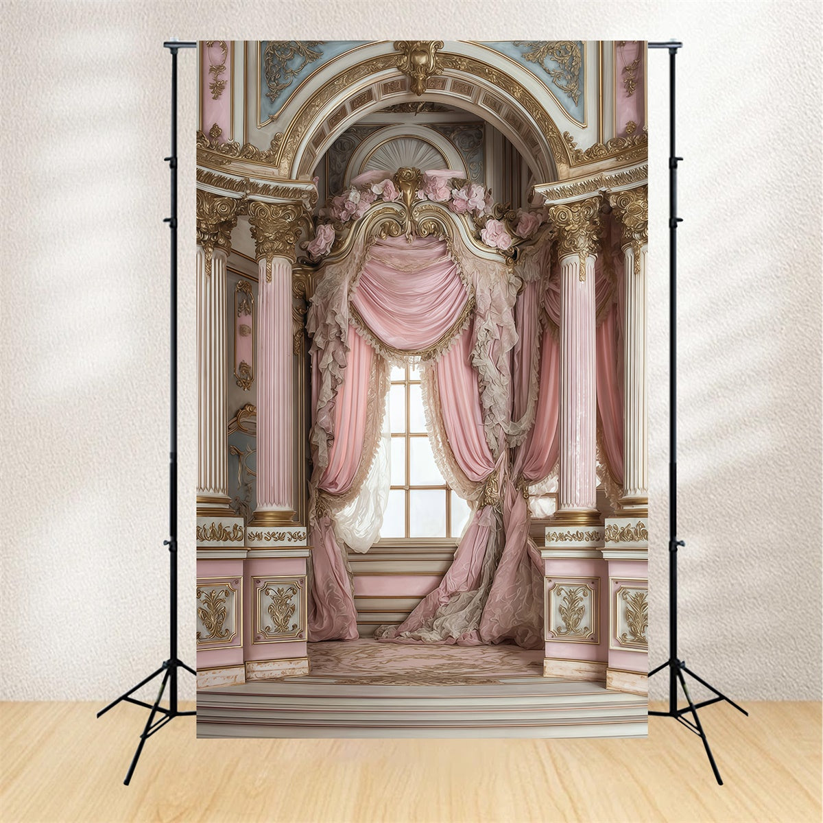 Toile de fond Vintage Arche Drapée Rosée Rococo MRR7-235