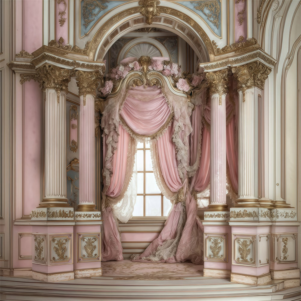 Toile de fond Vintage Arche Drapée Rosée Rococo MRR7-235