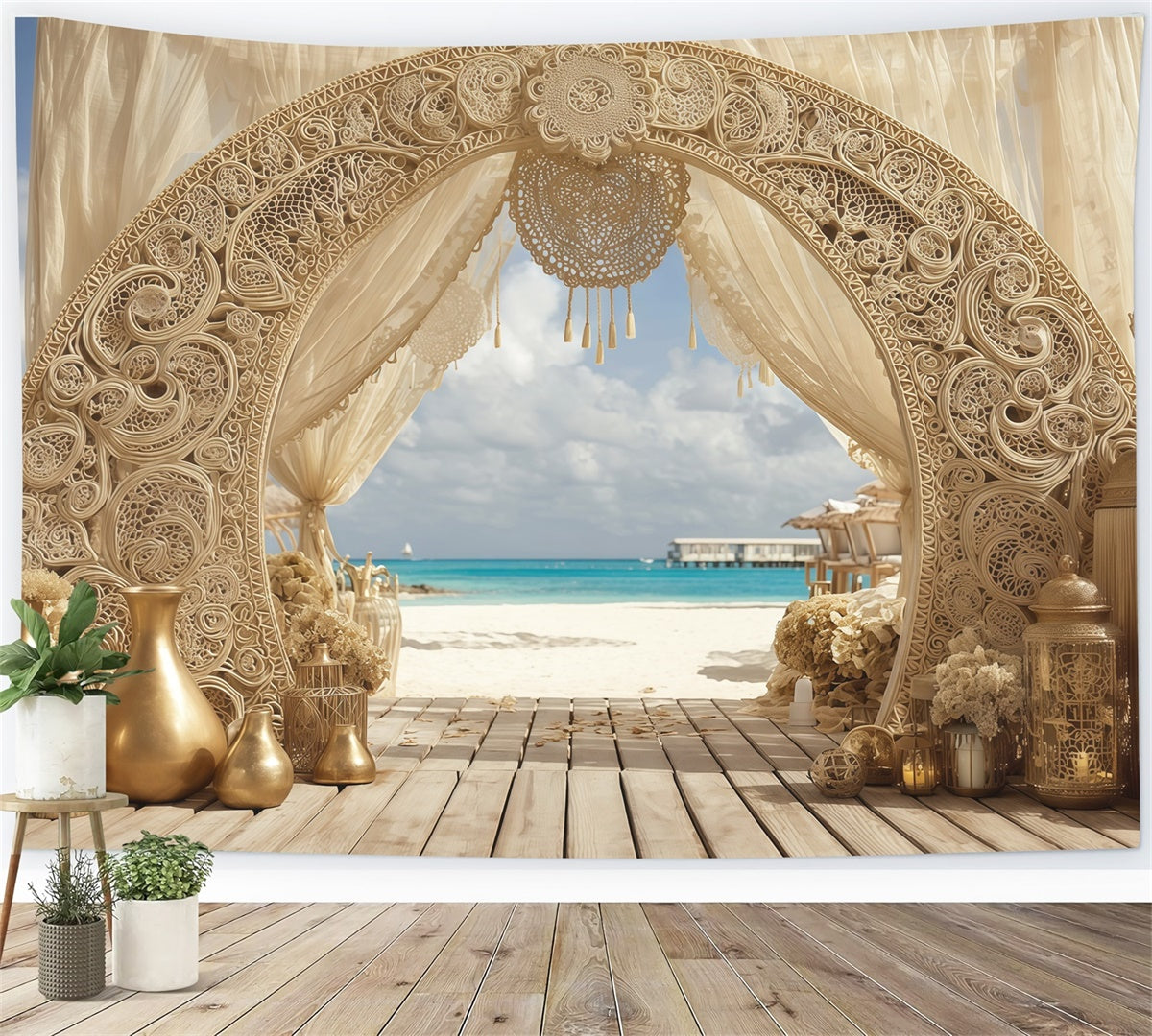 Toile de fond bohème Arche Plage Rêve Côtier MRR7-248