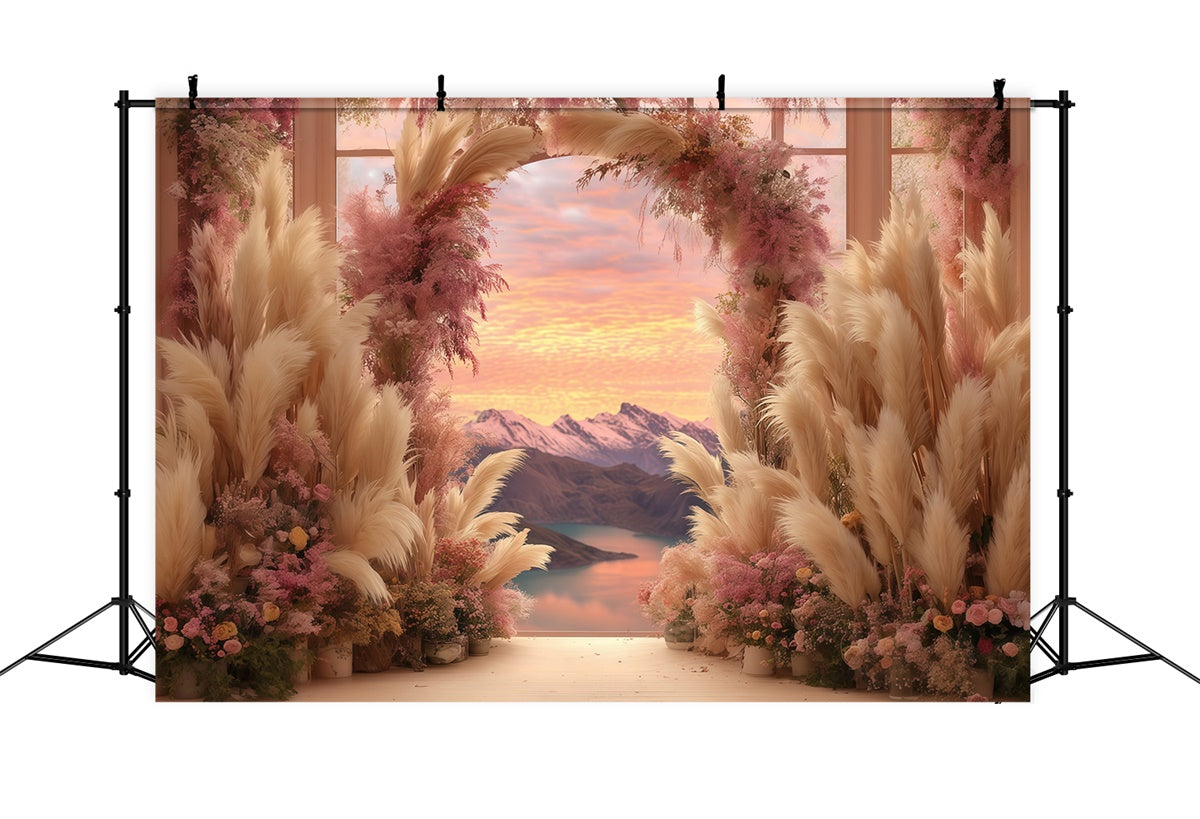 Toile de fond bohème Vue Montagne au Coucher du Soleil MRR7-260