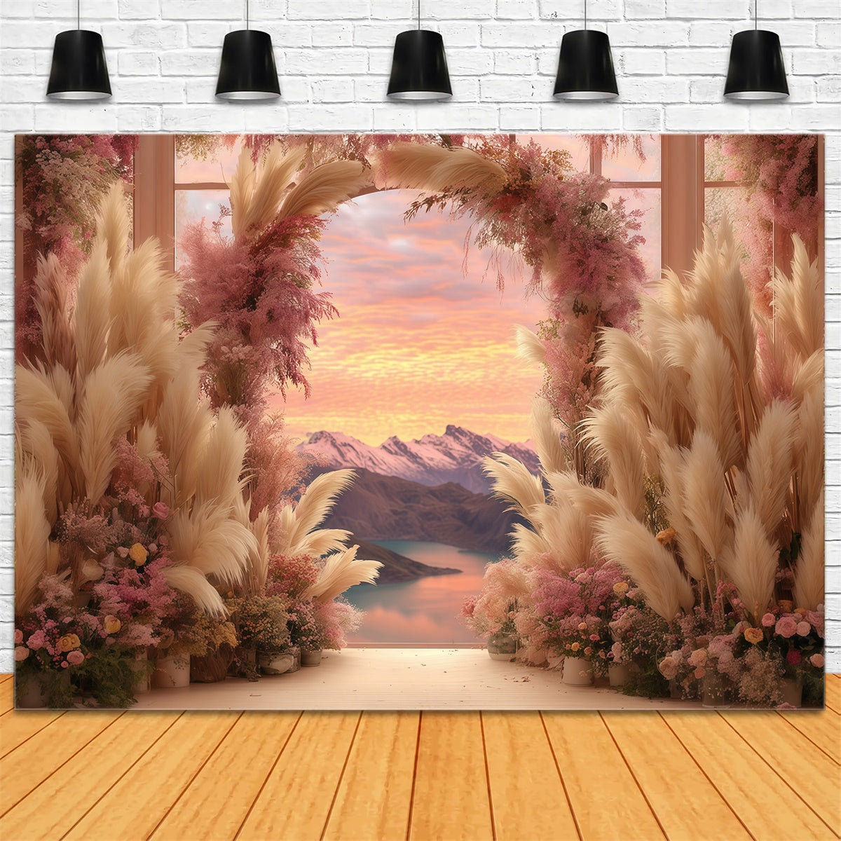 Toile de fond bohème Vue Montagne au Coucher du Soleil MRR7-260