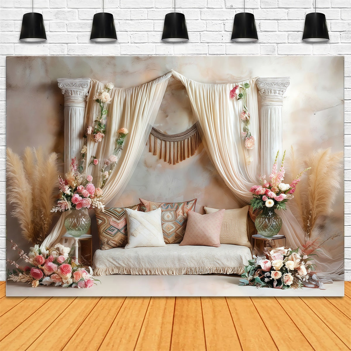 Toile de fond photo bohème Jardin Romain Rosé MRR7-268