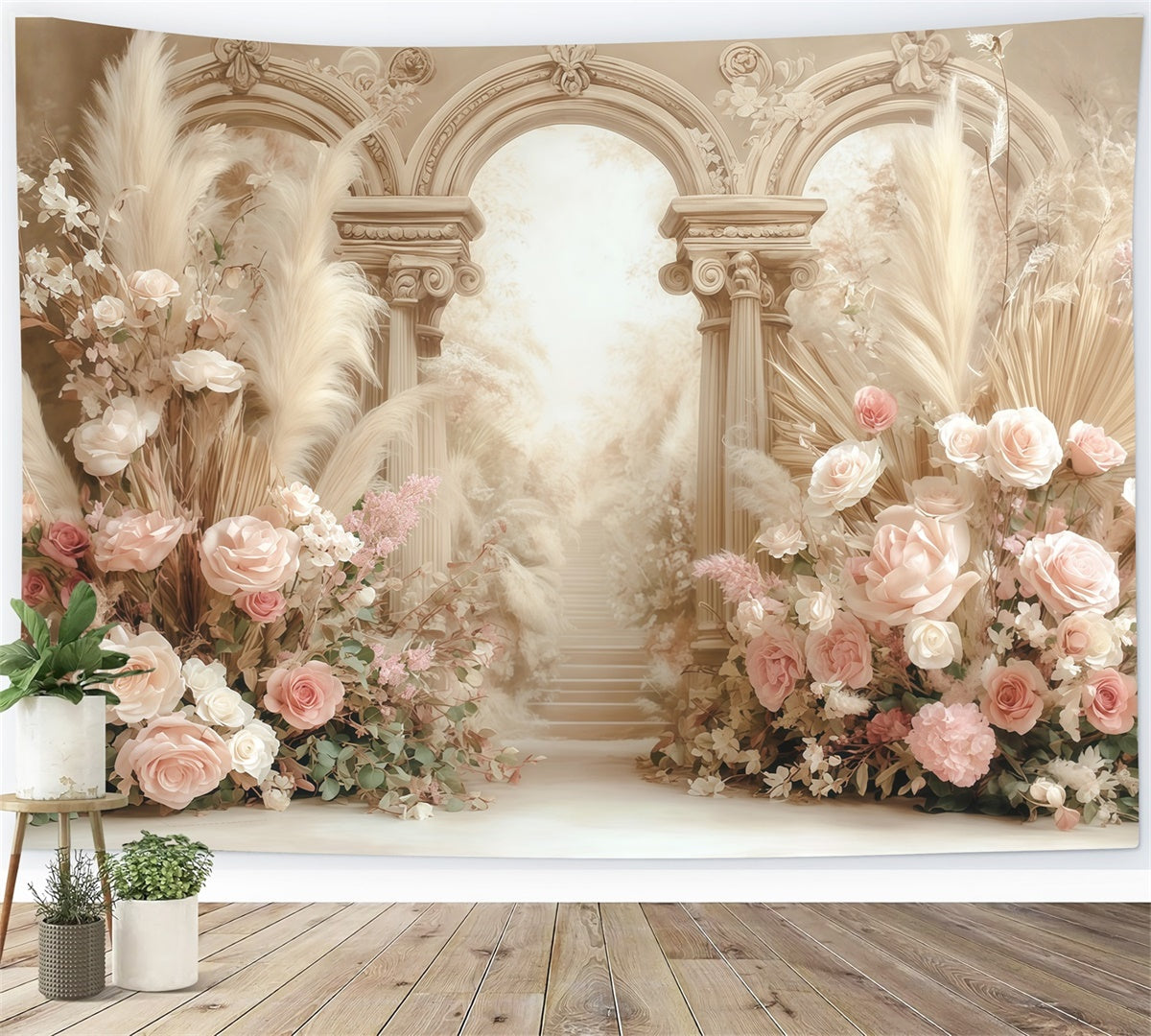 Toile de fond photo bohème Fantaisie Florale Crème MRR7-269