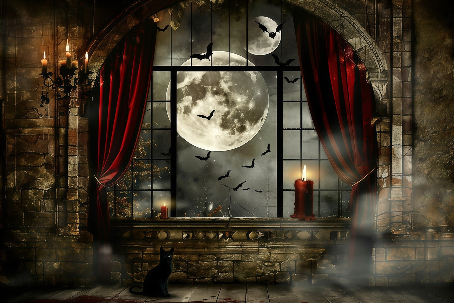 Toile de fond Photo Halloween Fenêtre Hantée au Clair de Lune MRR7-33
