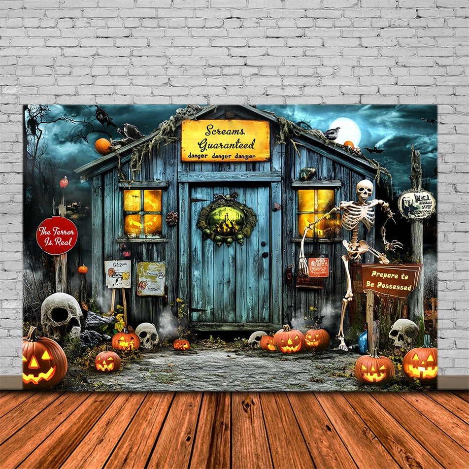 Toile de fond Photo Halloween Manoir Crâne et Citrouille MRR7-45