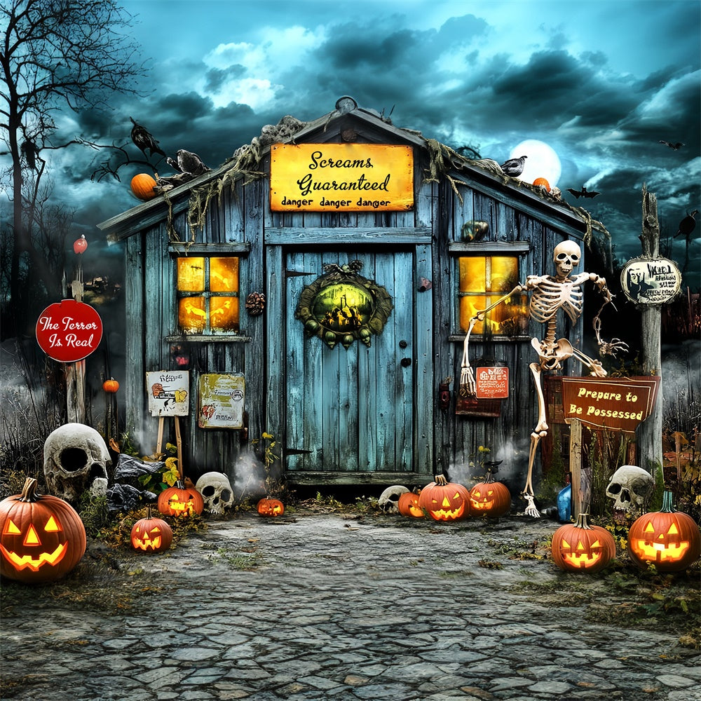 Toile de fond Photo Halloween Manoir Crâne et Citrouille MRR7-45