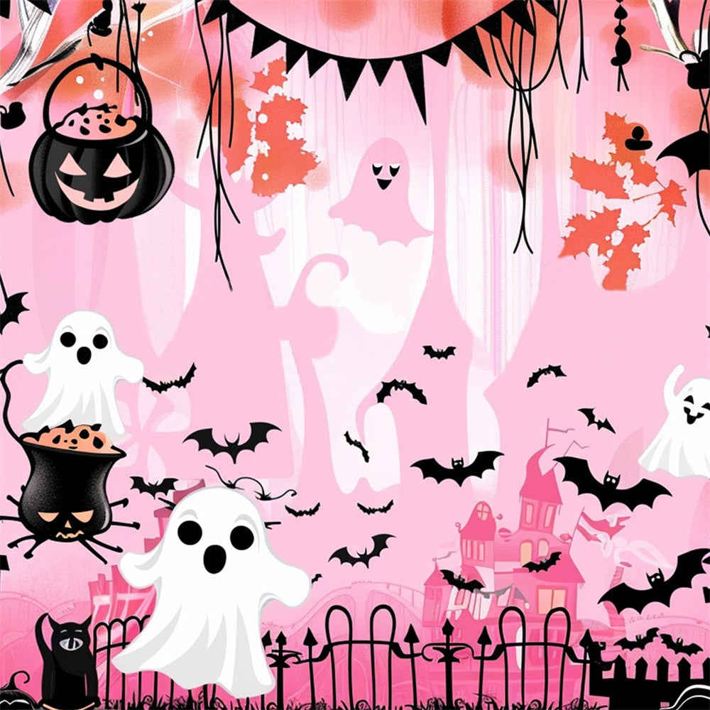 Toile de fond Halloween Château Rose Chauve-Souris Fantôme MRR7-46