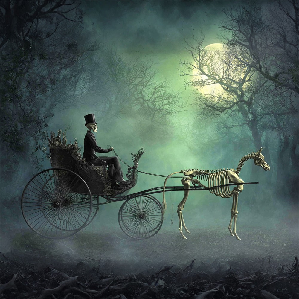 Toile de fond Halloween Calèche Hantée au Clair de Lune MRR7-48