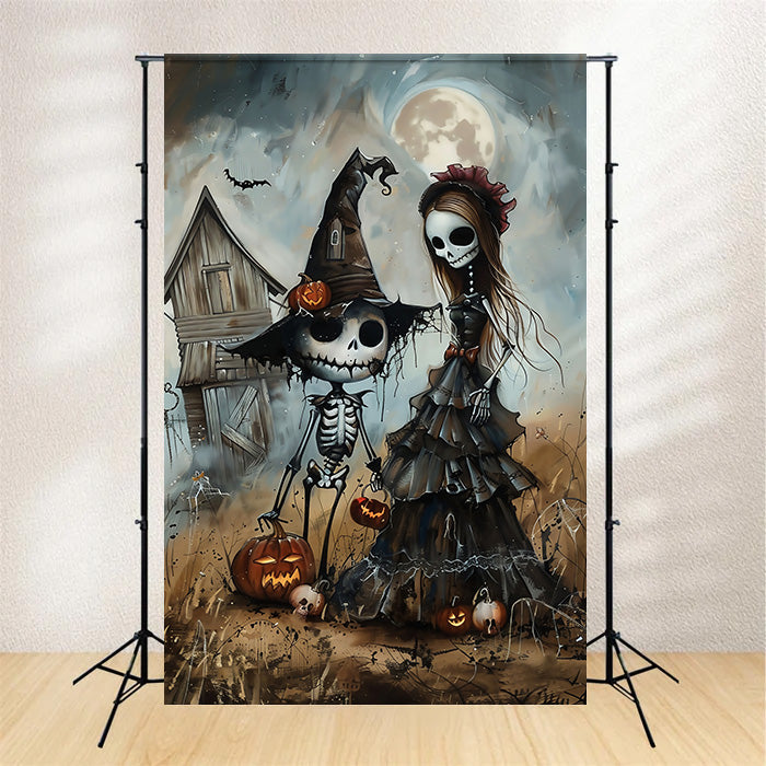 Toile de fond Halloween Couple Macabre au Clair de Lune MRR7-54