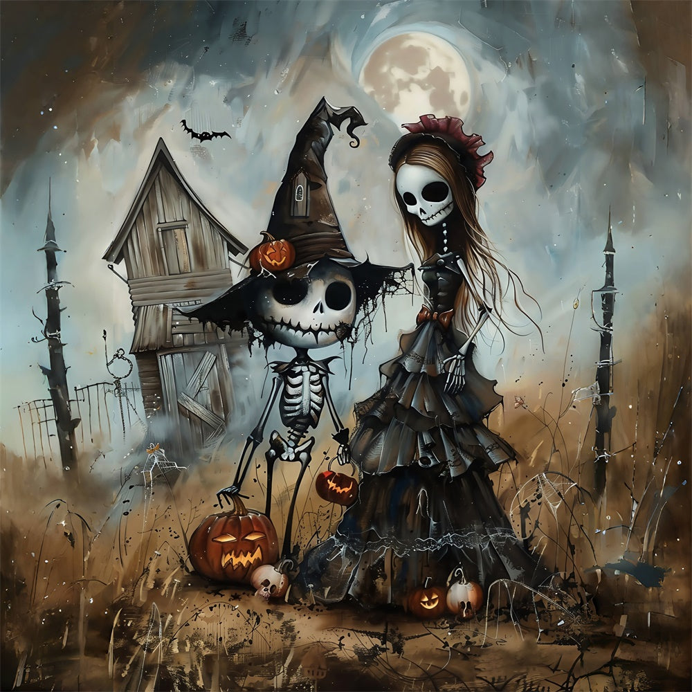 Toile de fond Halloween Couple Macabre au Clair de Lune MRR7-54