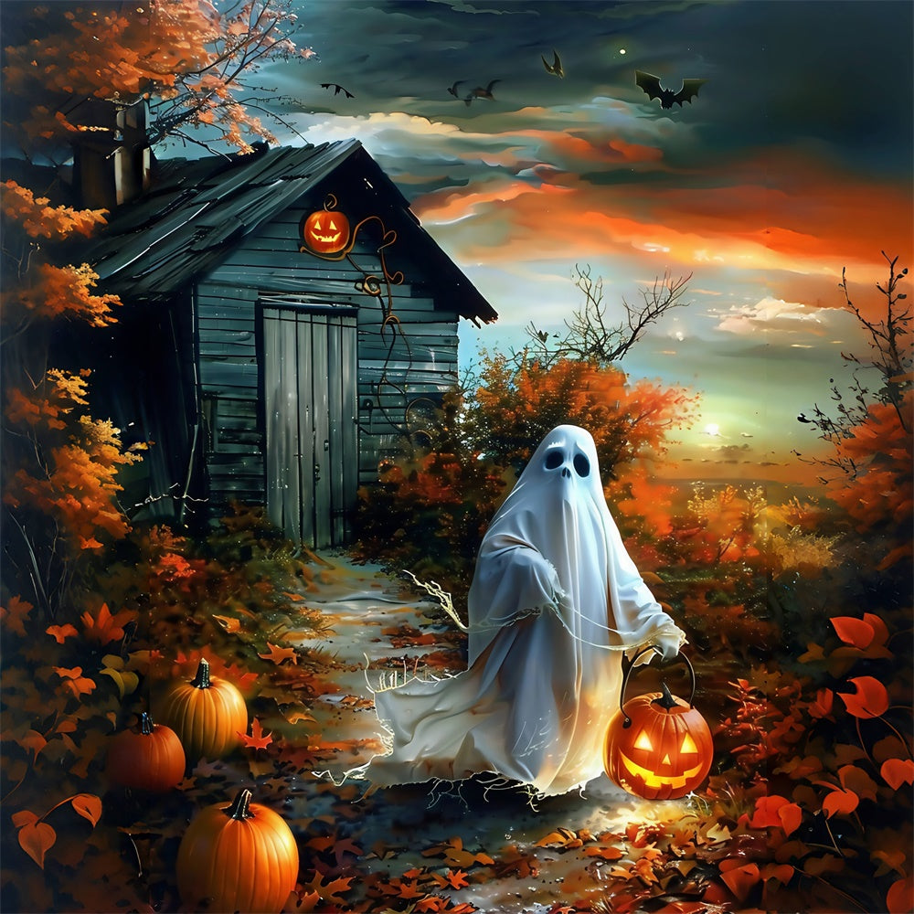 Toile de fond Photo Halloween Lanterne Citrouille et Fantôme MRR7-55
