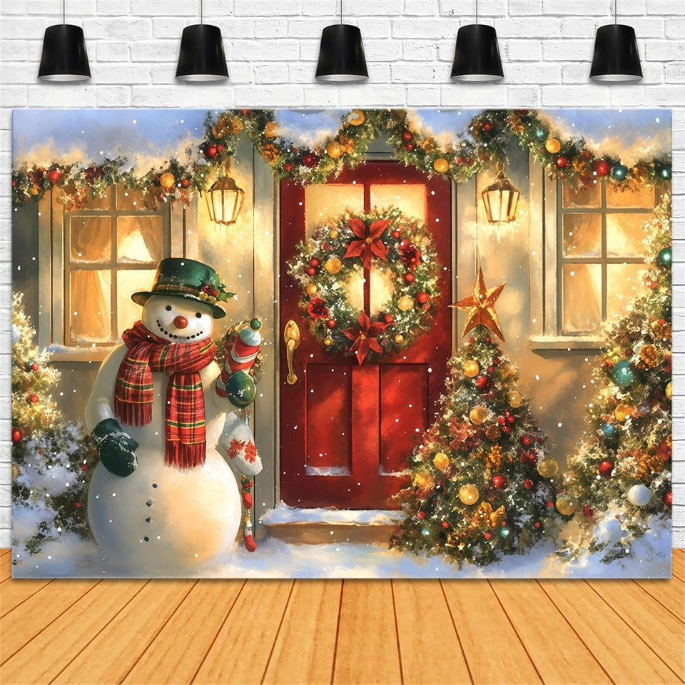 Toile de fond photo Noël Chalet Douillet Bonhomme de Neige MRR7-56