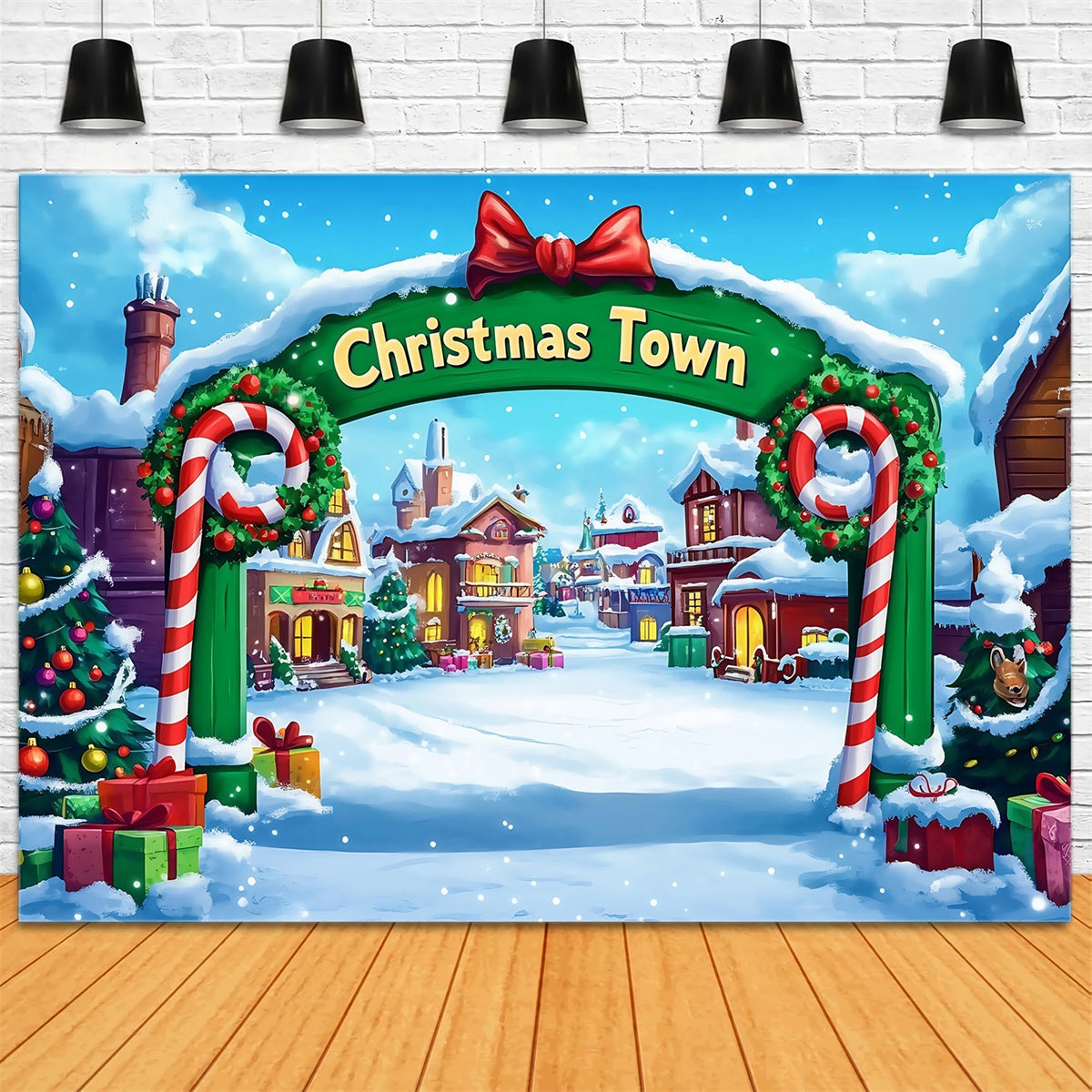 Toile de fond de Noël Village Arche Festive Accueillante MRR7-65