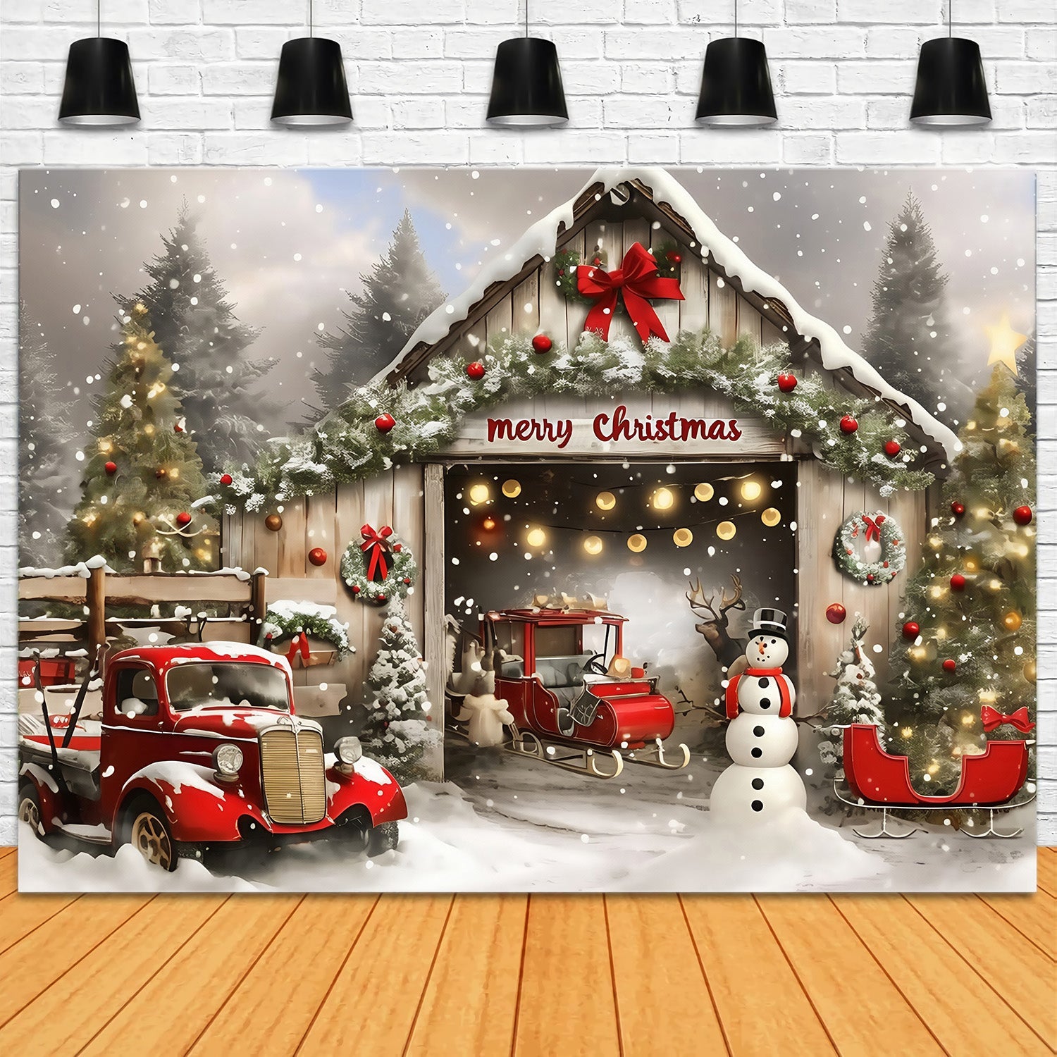 Toile de fond photo Noël Grange Vintage et Camion MRR7-66
