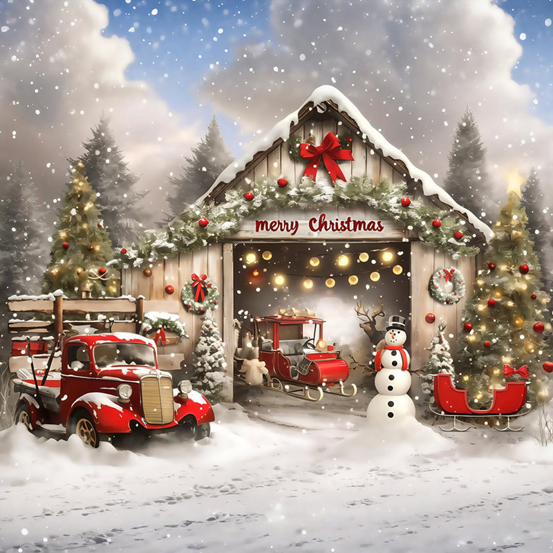 Toile de fond photo Noël Grange Vintage et Camion MRR7-66
