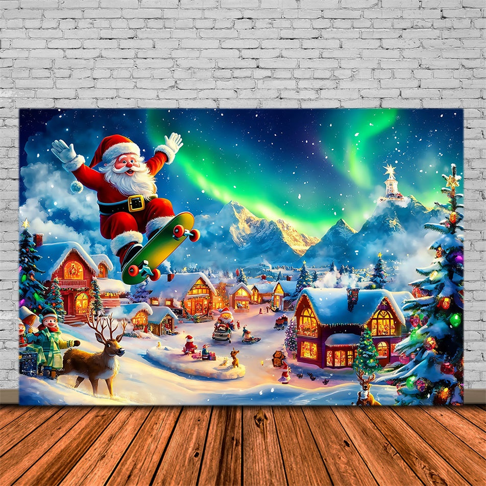 Toile de fond de Noël Village Joie Hivernale du Père Noël MRR7-71