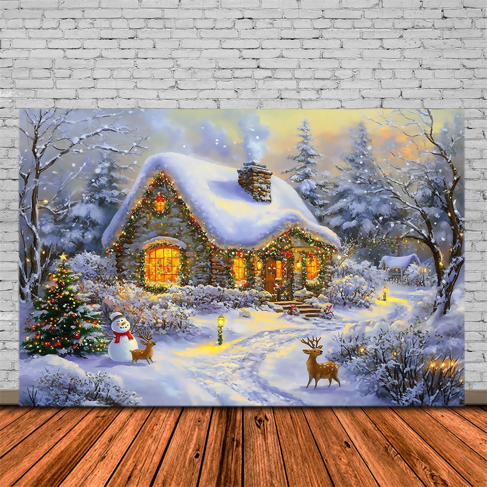 Toile de fond Noël Chalet Forêt Bonhomme de Neige MRR7-73