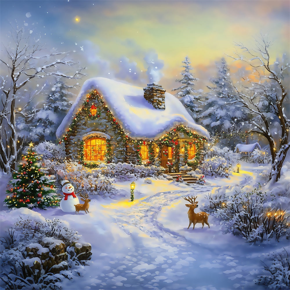 Toile de fond Noël Chalet Forêt Bonhomme de Neige MRR7-73