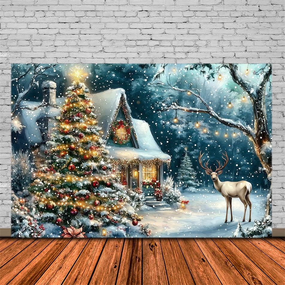 Toile de fond photo Noël Cabane Sapin Étincelant MRR7-74