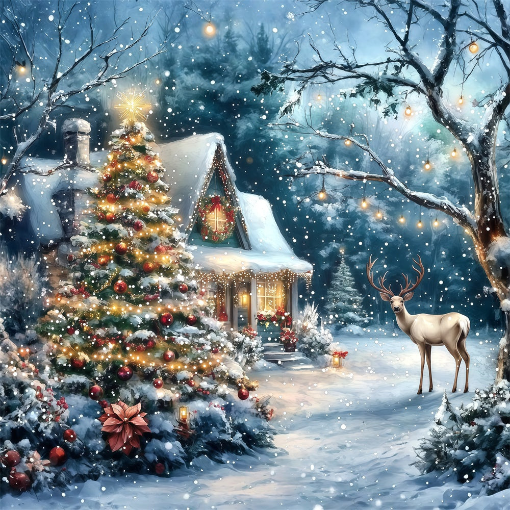 Toile de fond photo Noël Cabane Sapin Étincelant MRR7-74
