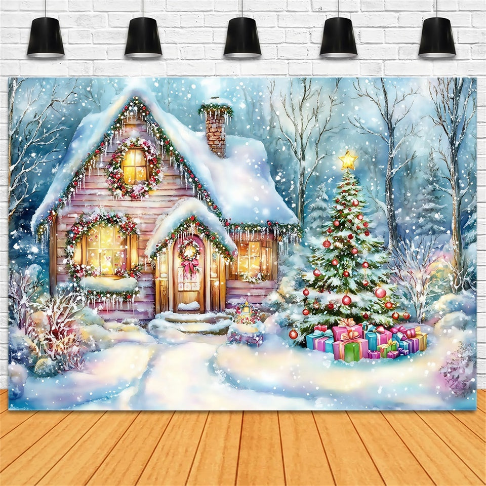Toile de fond Noël Chalet Fantaisie Hivernale MRR7-75