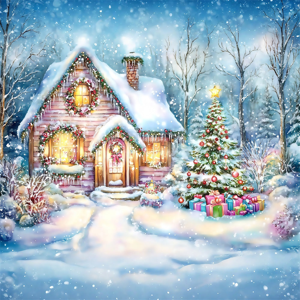 Toile de fond Noël Chalet Fantaisie Hivernale MRR7-75