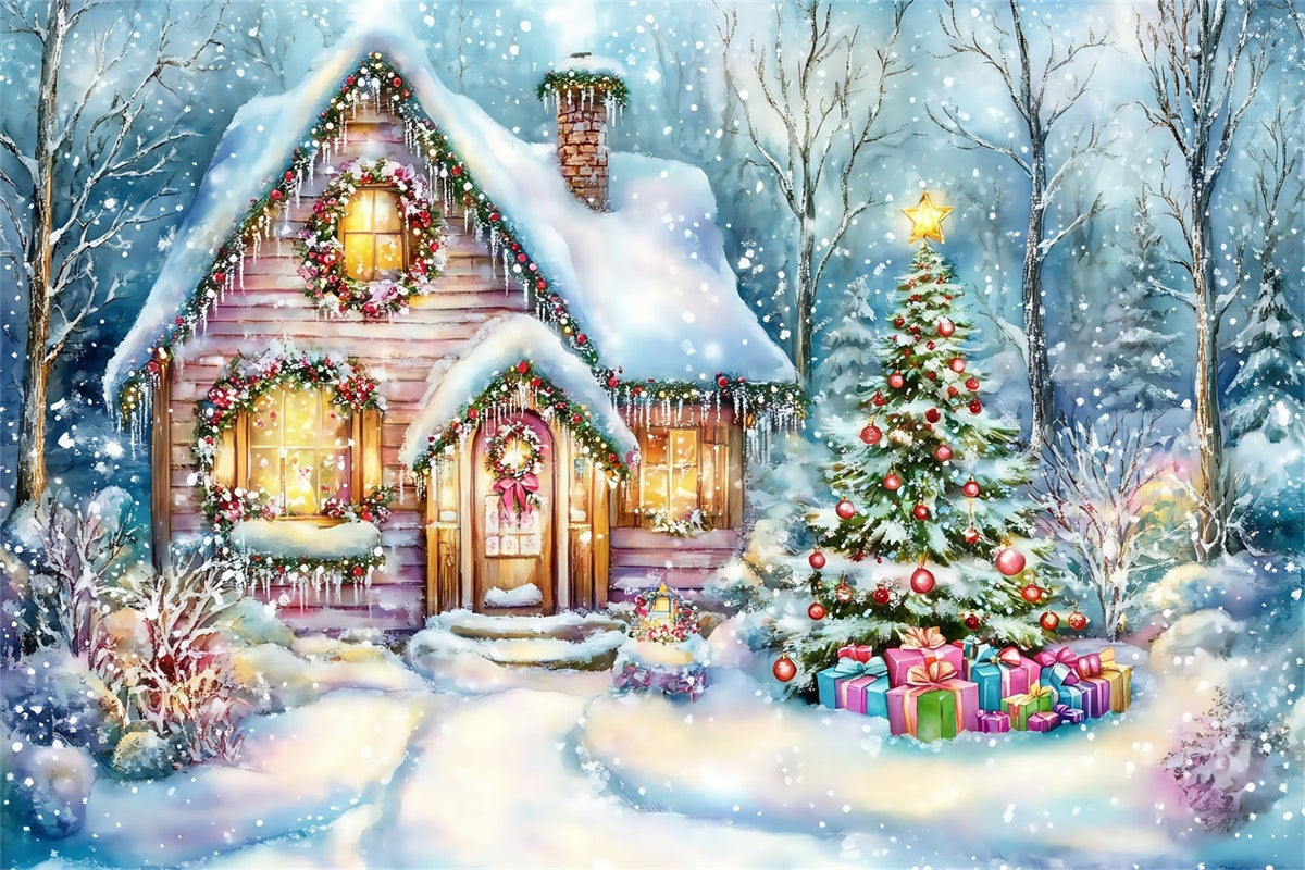 Toile de fond Noël Chalet Fantaisie Hivernale MRR7-75