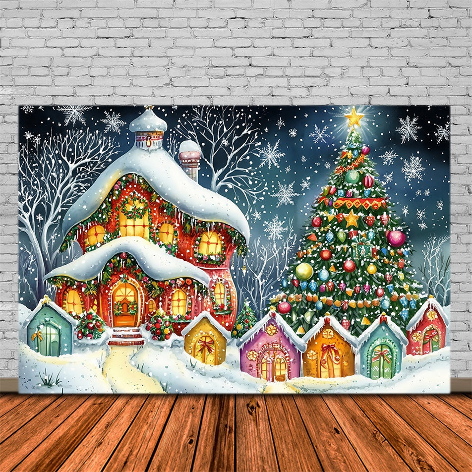 Toile de fond Noël Fantaisie Flocon de Neige Crépusculaire MRR7-76