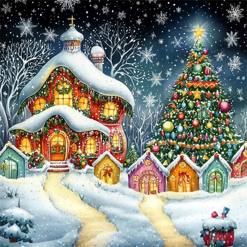 Toile de fond Noël Fantaisie Flocon de Neige Crépusculaire MRR7-76