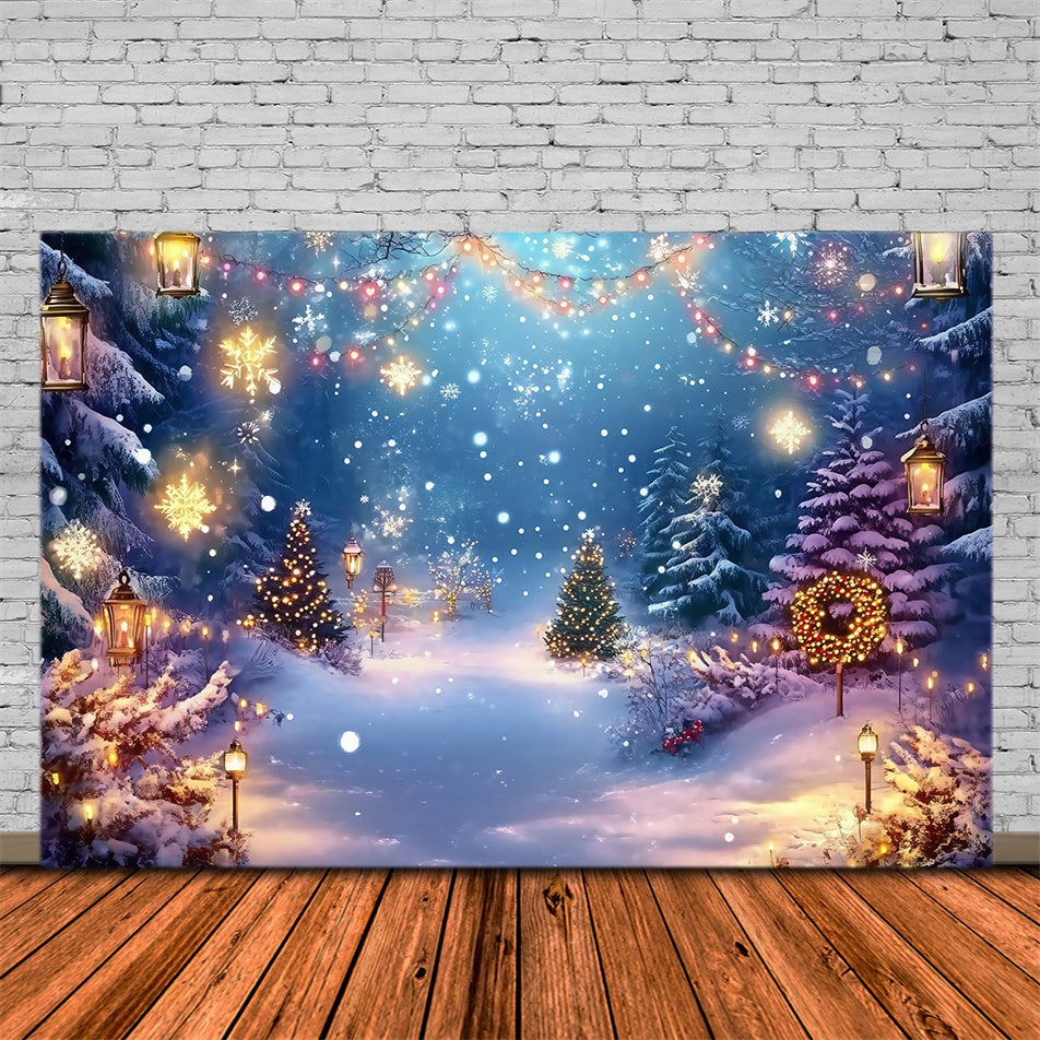 Toile de fond Noël Forêt Hivernale Rêveuse et Guirlande MRR7-78