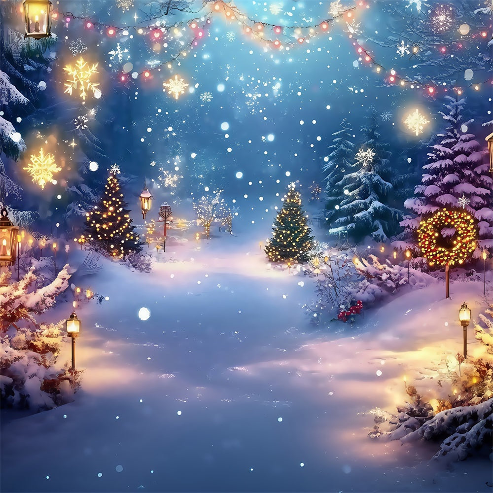 Toile de fond Noël Forêt Hivernale Rêveuse et Guirlande MRR7-78