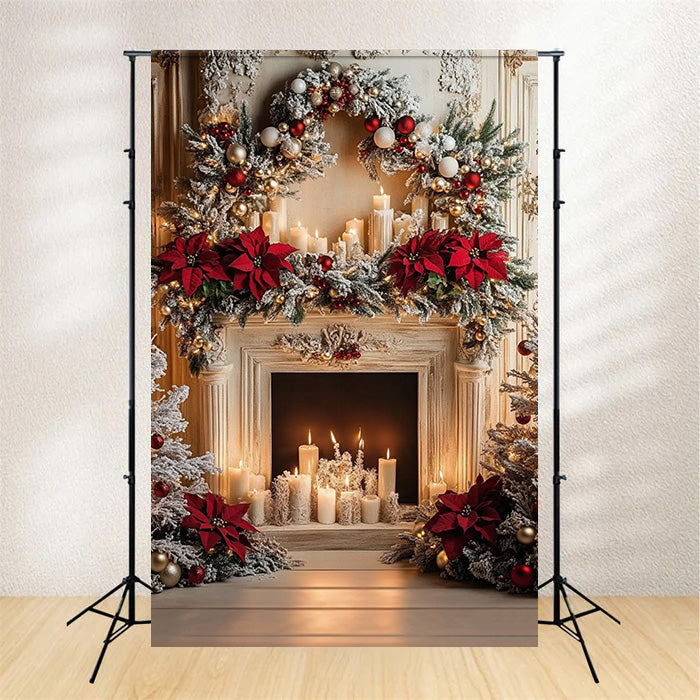 Toile de fond Noël Élégance Couronne sur Cheminée MRR7-87