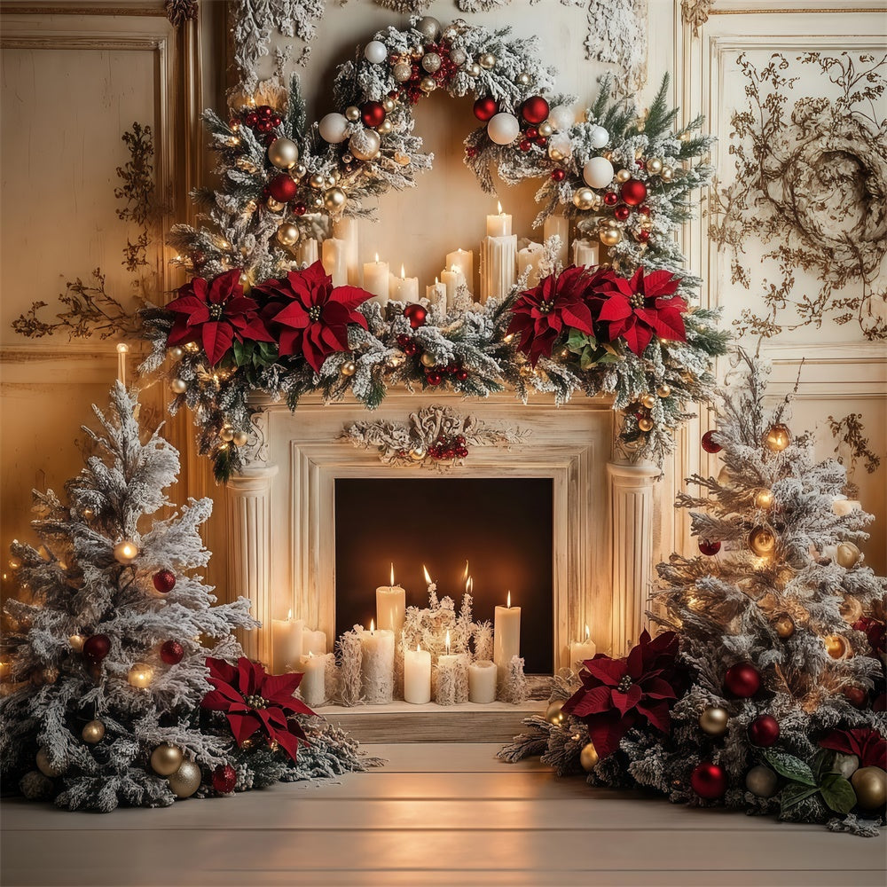 Toile de fond Noël Élégance Couronne sur Cheminée MRR7-87