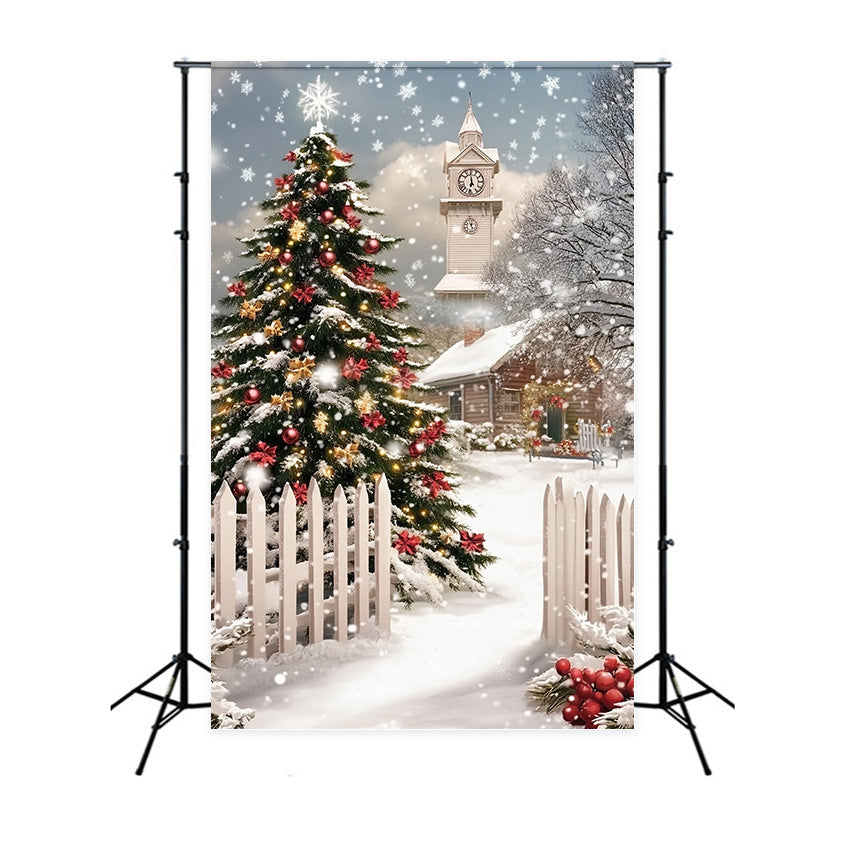 Toile de fond Noël Clôture et Sapins d’Hiver MRR7-88