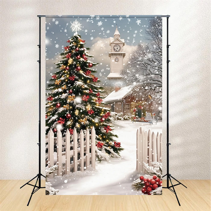 Toile de fond Noël Clôture et Sapins d’Hiver MRR7-88